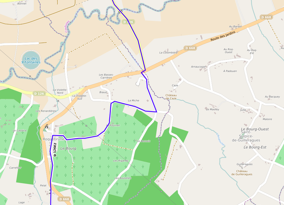 Tracé du chemin de Compostelle sur la commune